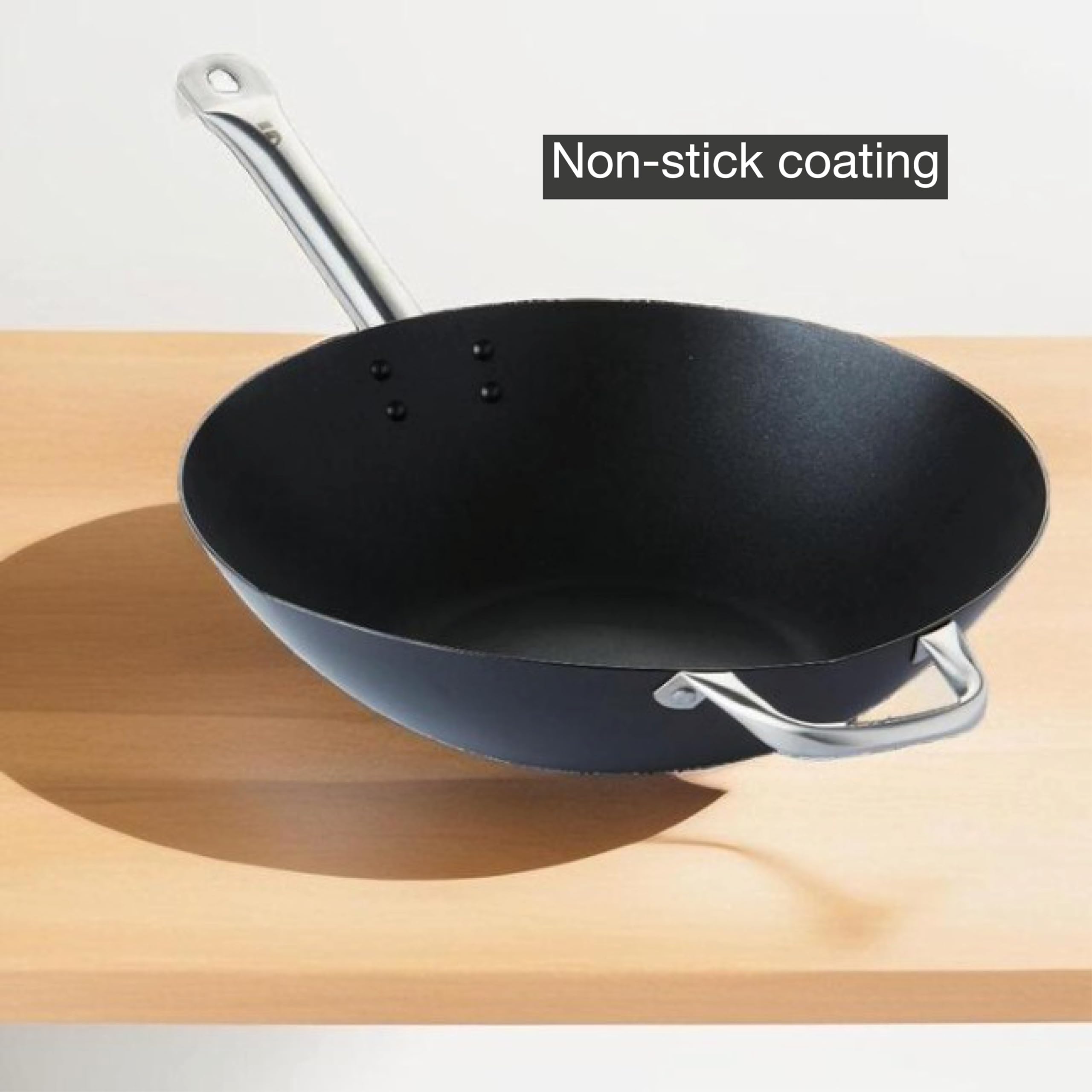 Carbon Steel Non-Stick Wok Pan 36cm - Stainless Steel Handle - Black Coating - Perfect for Stir-Frying, Sautéing & Deep Frying - Professional Restaurant Quality Cookware for Home Chefs