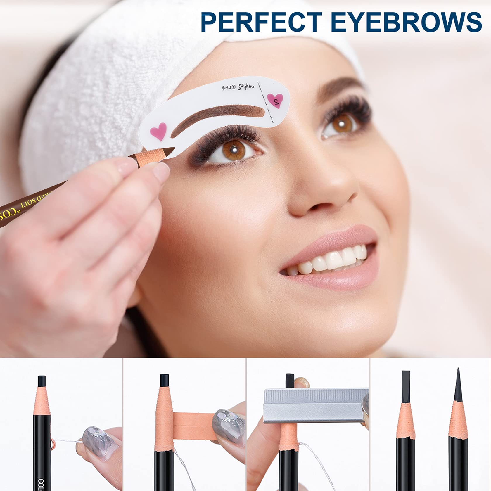 Waterproof Eyebrow Pencil Set - 12Pcs Microblading Kit with Stencil & Tools for Marking, Filling & Outlining | Perfect for Salon, Home Use & Professional Makeup Artists