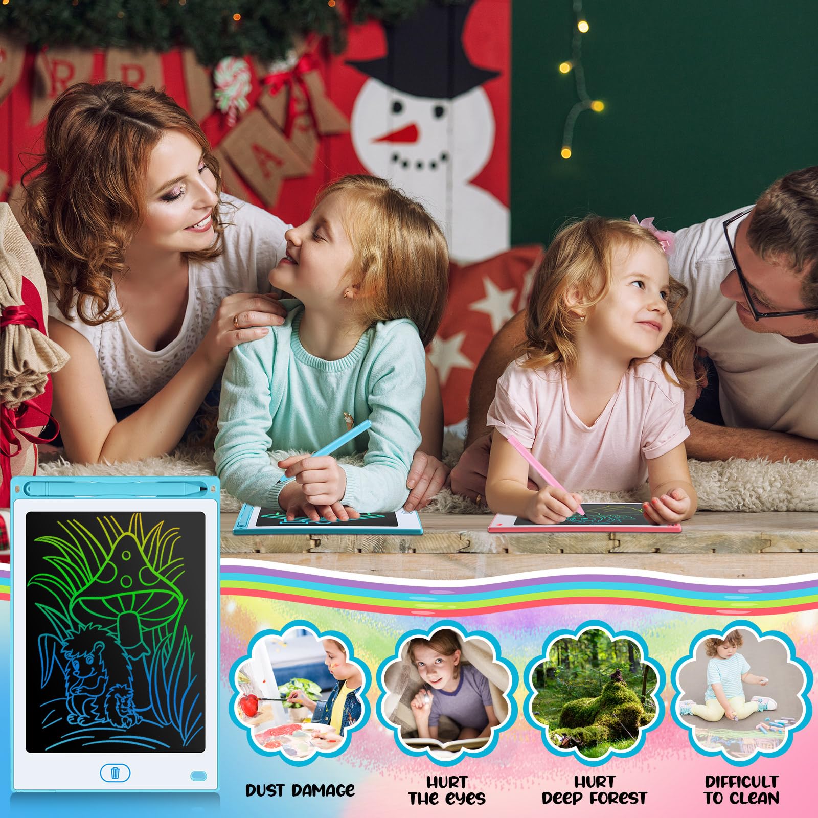 Tinlade 12 Pack LCD Writing Tablets 8.5 Inch - Colorful Erasable Electronic Drawing Pads for Kids, Doodle Boards for Learning & Creativity (Pink, Blue, White, Black) - Perfect for Classroom, Home Schooling & Travel Activities
