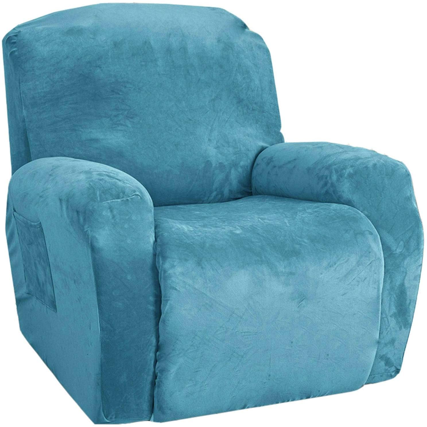 BANGDIAN Velvet Stretch Recliner Covers - 4 Piece Elastic Sofa Slipcovers, Machine Washable Recliner Protector for Kids & Pets (Peacock Blue, Recliner Size) - Perfect for Living Room, Home Theater & Family Gatherings