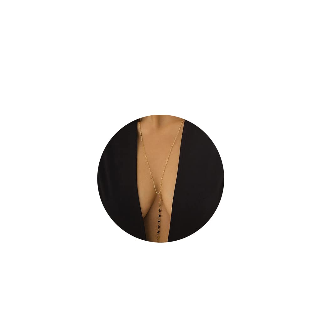 Simsly Star Body Chain Necklace - Gold Tassel Back Chain Bikini Jewelry for Women & Girls | Perfect for Beach Parties, Music Festivals & Boho Fashion