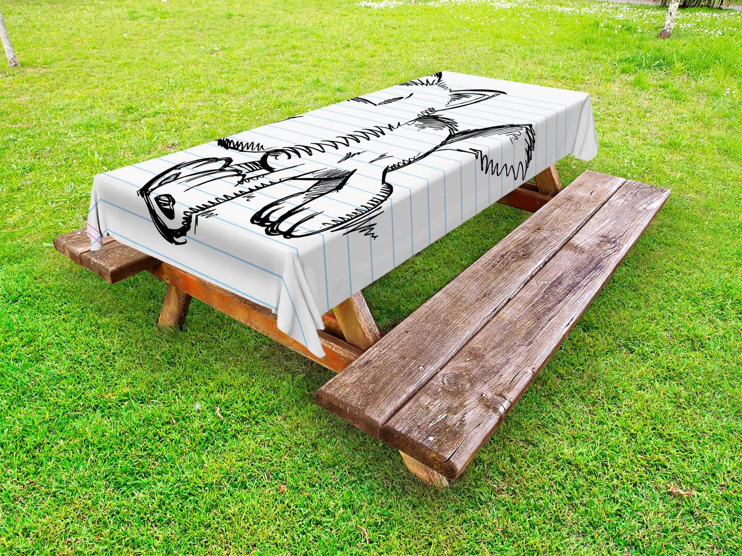Ambesonne Cartoon Dog Tablecloth - Washable Outdoor Picnic Table Cover with Scribble Art Running Puppy Design, 58