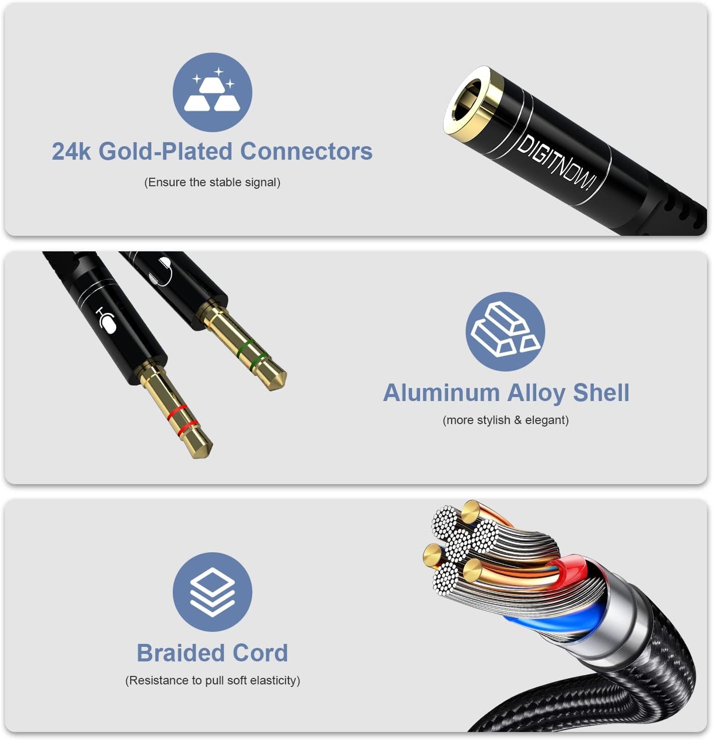 3.5mm Headphone Splitter Cable - Female to Dual Male Audio/Mic Y Splitter Adapter for PC, Laptop, Gaming Headset - Black | Perfect for Online Gaming, Conference Calls & Music Sharing