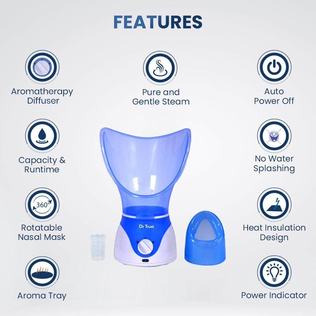 Dr Trust USA Home Spa Face Steam Vaporizer for Skin Care - Blue Facial Steamer with Aromatherapy Diffuser | Perfect for Relaxation & Deep Cleansing at Home