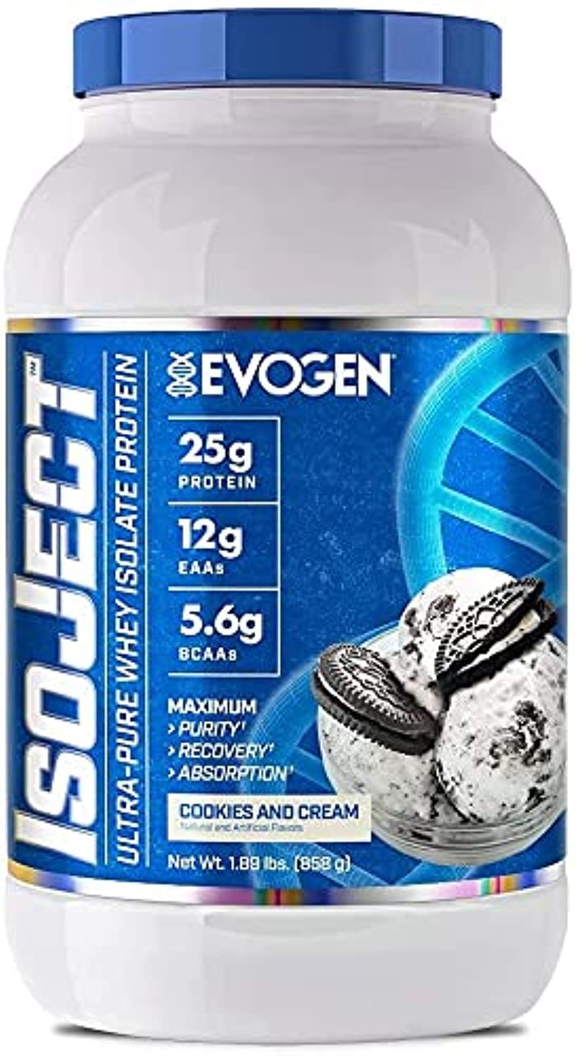 Evogen IsoJect Whey Protein Isolate Powder - Cookies & Cream Flavor (857g) for Muscle Recovery & Post-Workout Nutrition | Gym, Fitness & Bodybuilding Supplement