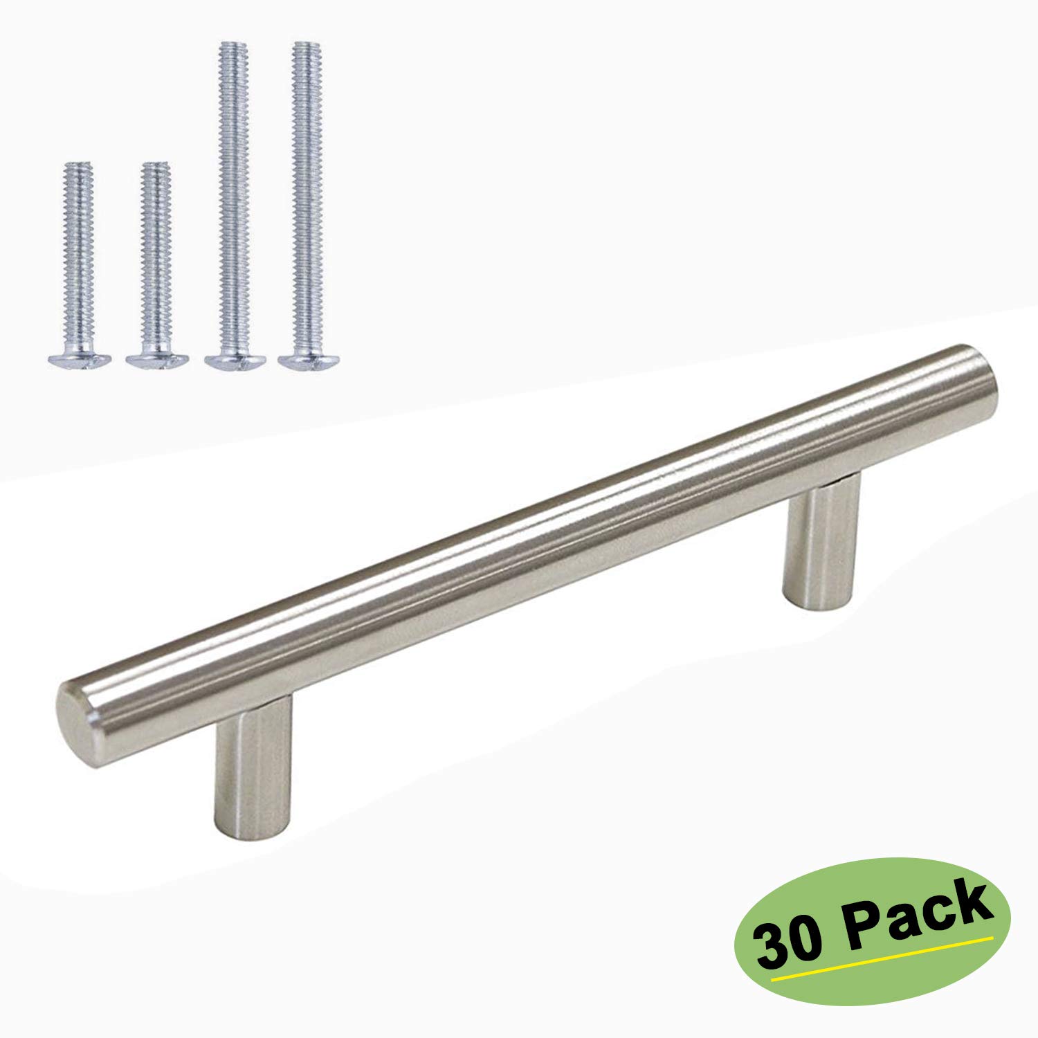 Homdiy 3.5 Inch Brushed Nickel Cabinet Handles 30 Pack - HD201SN Modern T-Bar Drawer Pulls, Durable Metal Cabinet Hardware for Kitchen Cabinets, Bathroom Vanity, Closet & Wardrobe | Perfect for Home Renovation & Furniture Upgrade