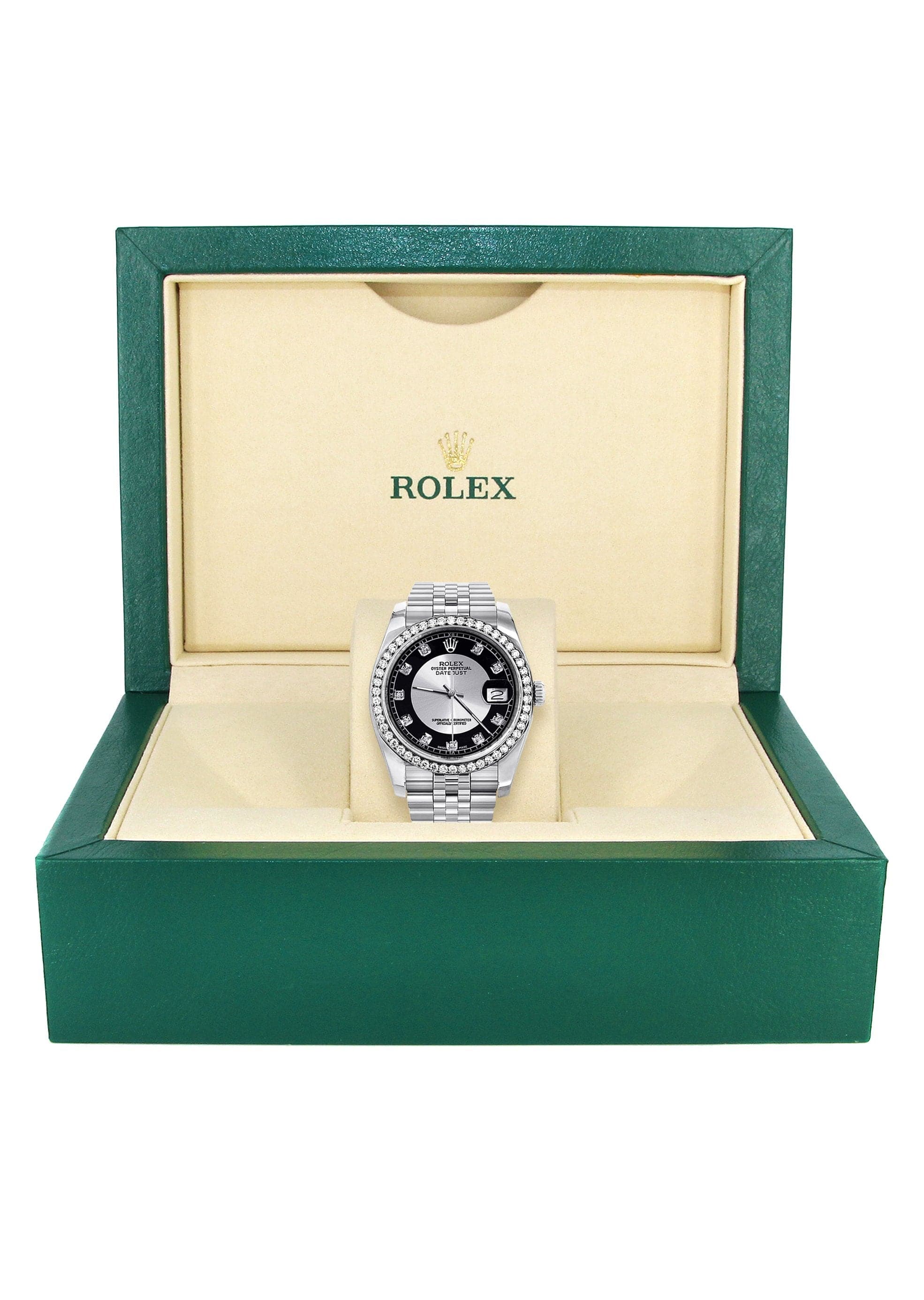 Authentic Rolex Datejust 36MM Watch with Diamond Tuxedo Dial & Hidden Clasp - Jubilee Band for Men - Luxury Dress Watch for Weddings & Formal Events