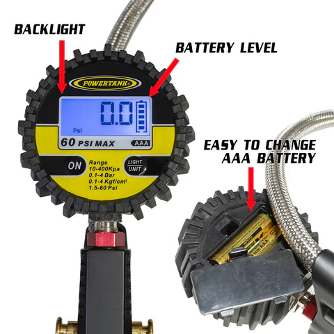 Power Tank Rubicon Safety Series 60 PSI Digital Tire Inflator - Portable Air Compressor for Off-Road Vehicles, Bikes & Home Use