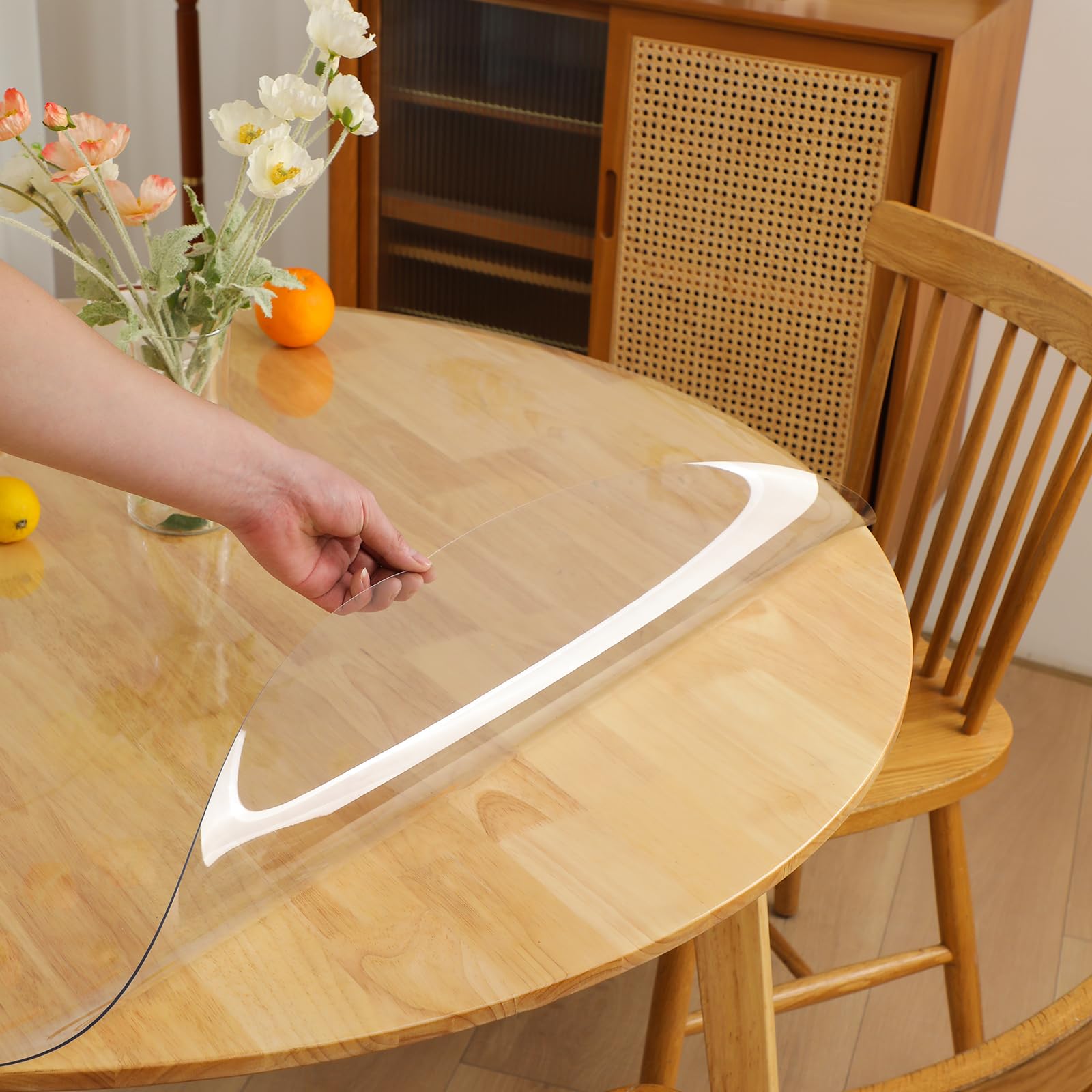 1.5mm Thick Clear Round PVC Table Cover - 48 Inch Waterproof & Oil Resistant Plastic Table Protector - Durable Tablecloth for Dining Room, Coffee Table, Party & Outdoor Use
