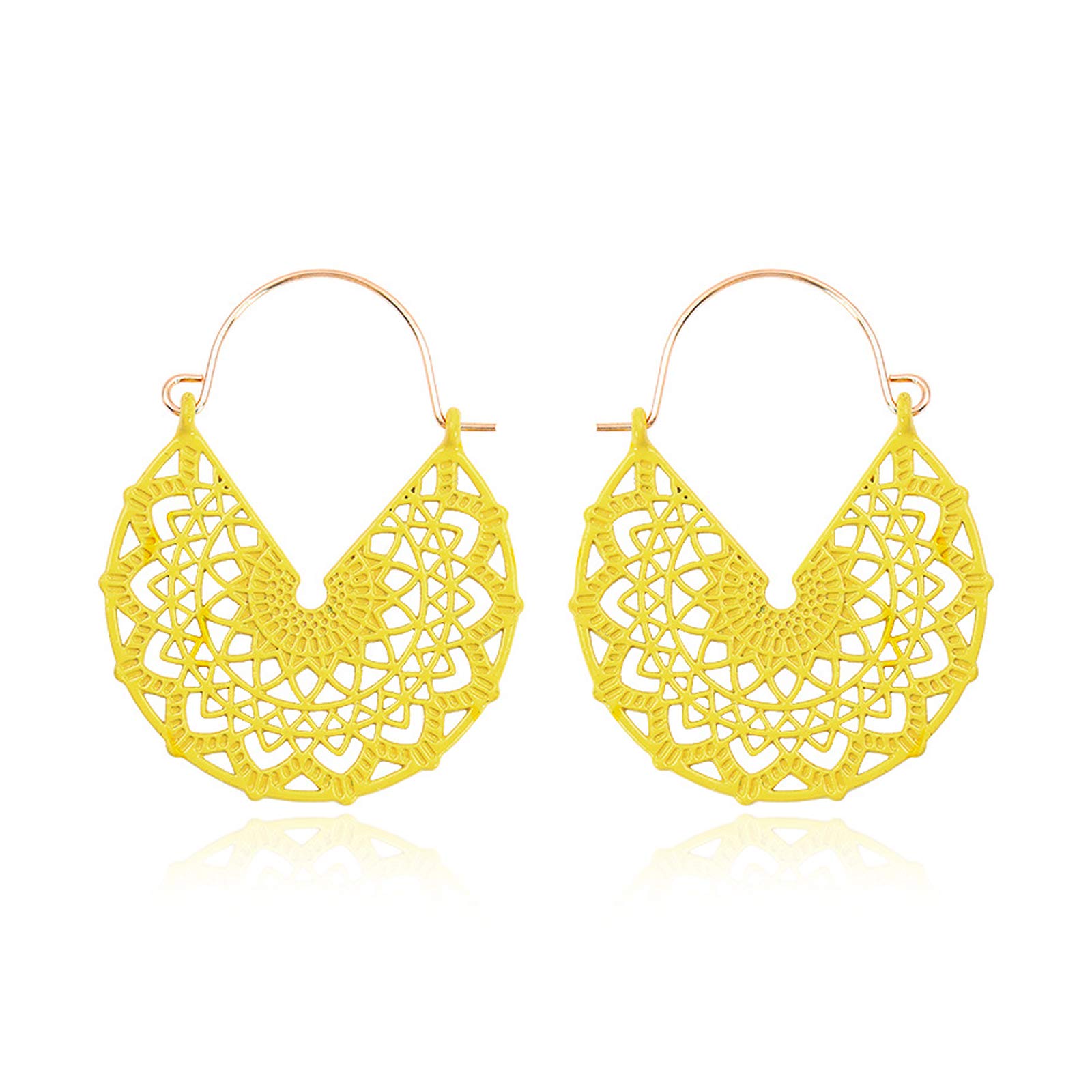 Bohemian Colorful Cute Dangle Earrings for Women - Vintage Boho Lightweight Hollow Hoop Earrings in Multiple Colors, Perfect for Beach, Festival & Everyday Jewelry Gifts