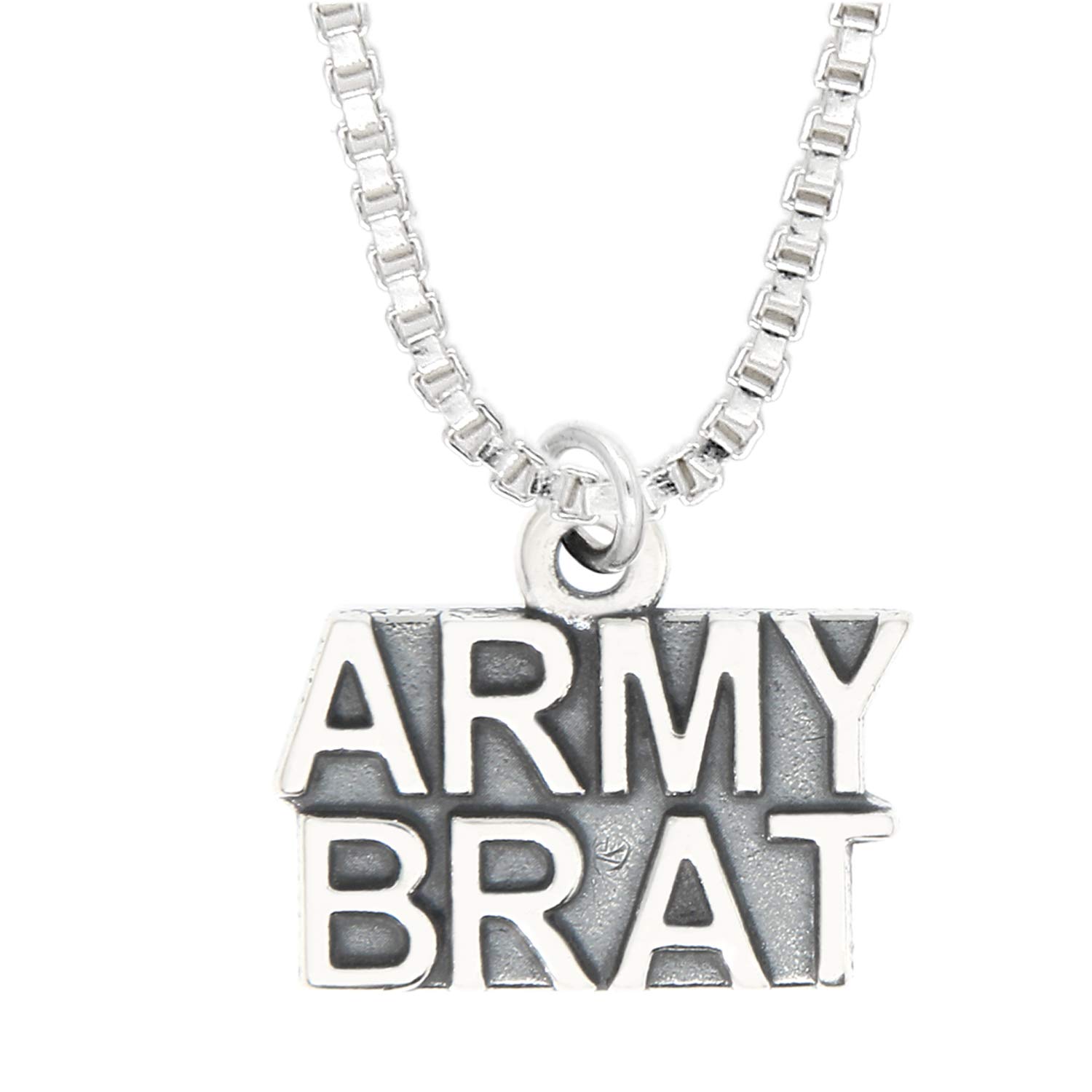 LGU® Sterling Silver Oxidized Army Brat Charm Necklace 18