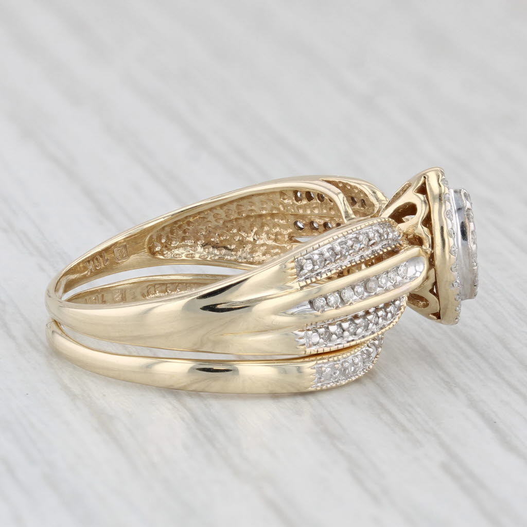 0.21ctw Diamond Halo Engagement Ring & Wedding Band Set in 10k Gold - Size 8 | Bridal Jewelry for Proposals, Anniversaries & Special Occasions
