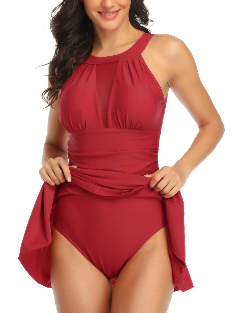 **Women's Plus Size Tummy Control One Piece Swimsuits with Skirt - Flattering Beachwear for Swimming, Vacation & Summer Activities**