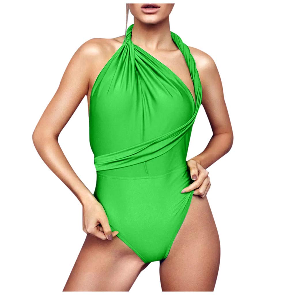 Women's One Piece Swim Dress - V Neck Tie Front Padded Bathing Suit with Skirt | Yellow Swimwear for Beach, Pool & Vacation | Plus Size Swim Dress for Women
