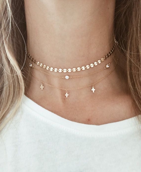Gold Sequin Disc Choker Necklace - Elegant Party Jewelry for Women, Perfect for Prom, Wedding, and Evening Events