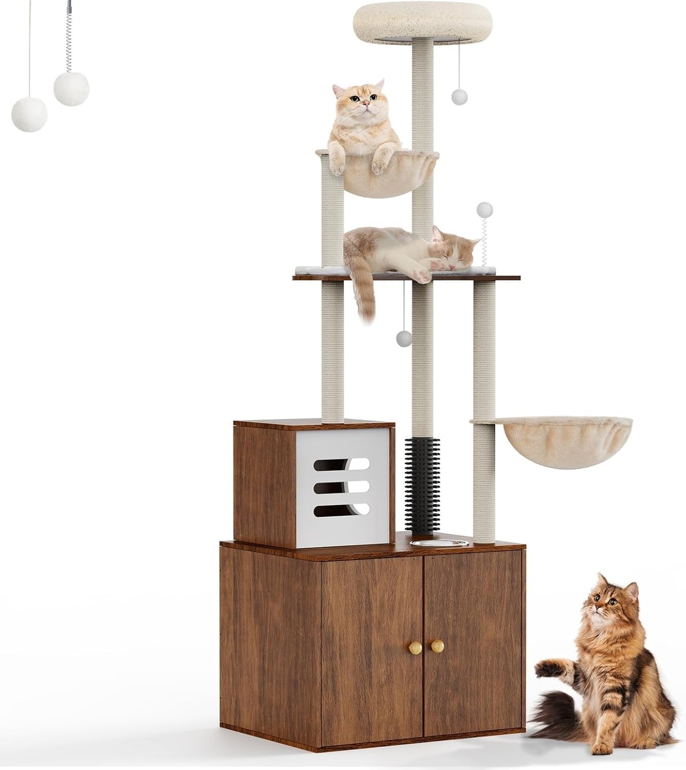 72 Inch Tall Cat Tree with Hidden Litter Box - All-in-One Cat Climbing Tower with Scratching Posts, Perch, Platform & Food Station - Multi-Level Indoor Cat Furniture for Small Spaces - Perfect for Apartments & Homes with Multiple Cats