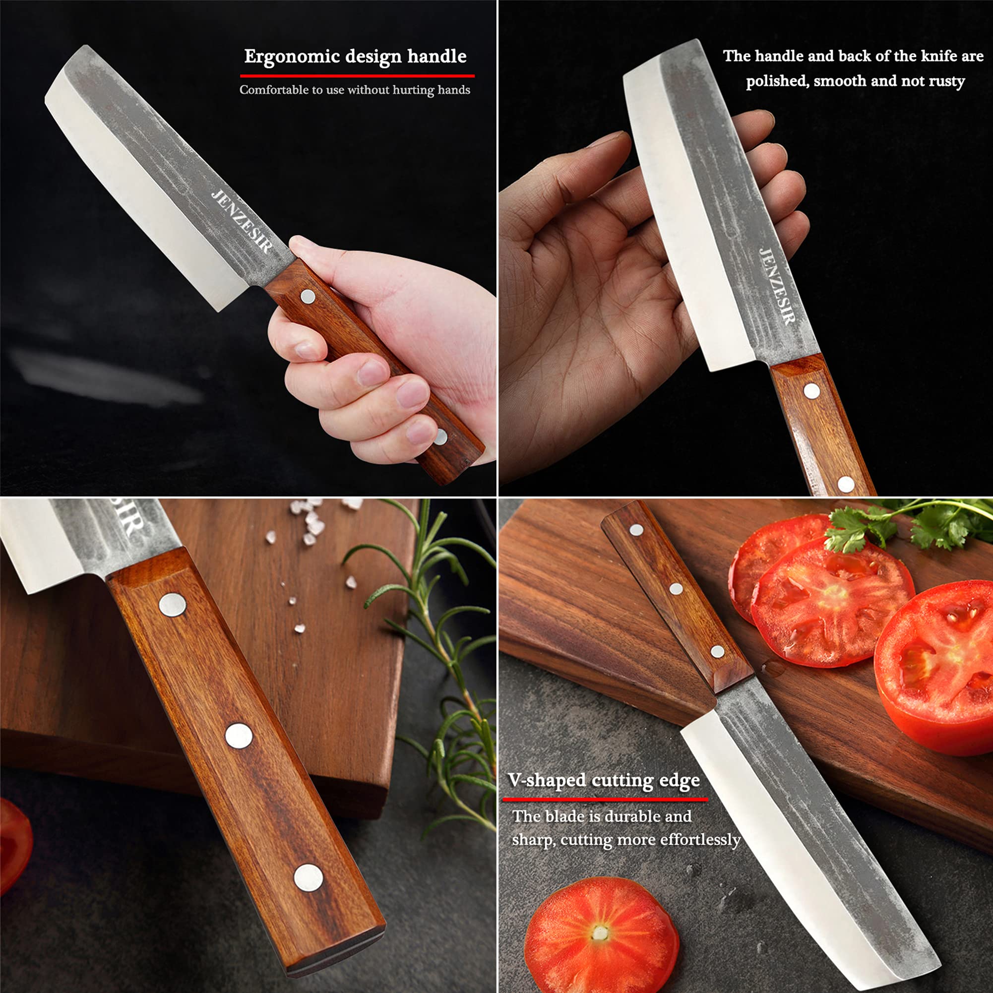 Handmade Forged Nakiri Knife - Ultra Sharp 7 Inch Japanese Chef Knife | 8Cr13MoV Steel Professional Kitchen Cleaver | Multipurpose Gyuto Knife for Home & Restaurant Use | Perfect for Chopping Vegetables, Slicing Meat & Food Prep
