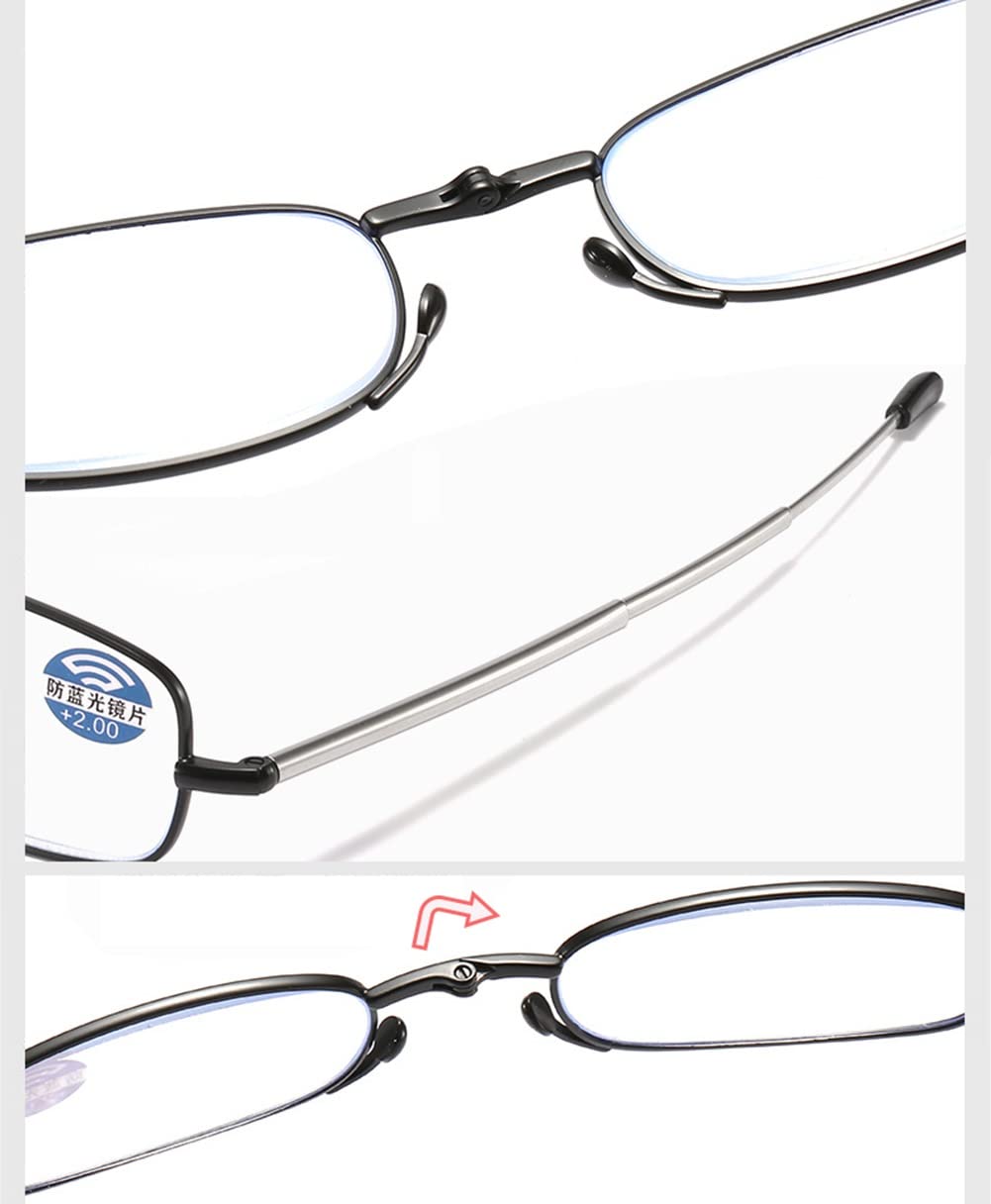 Anti Blue Light Reading Glasses - Mini Compact Folding Design with Telescopic Temple & Spring Hinge - 3.5+ Magnification - Keychain Leather Case Included (Red) - Perfect for Computer Work, Reading & Travel