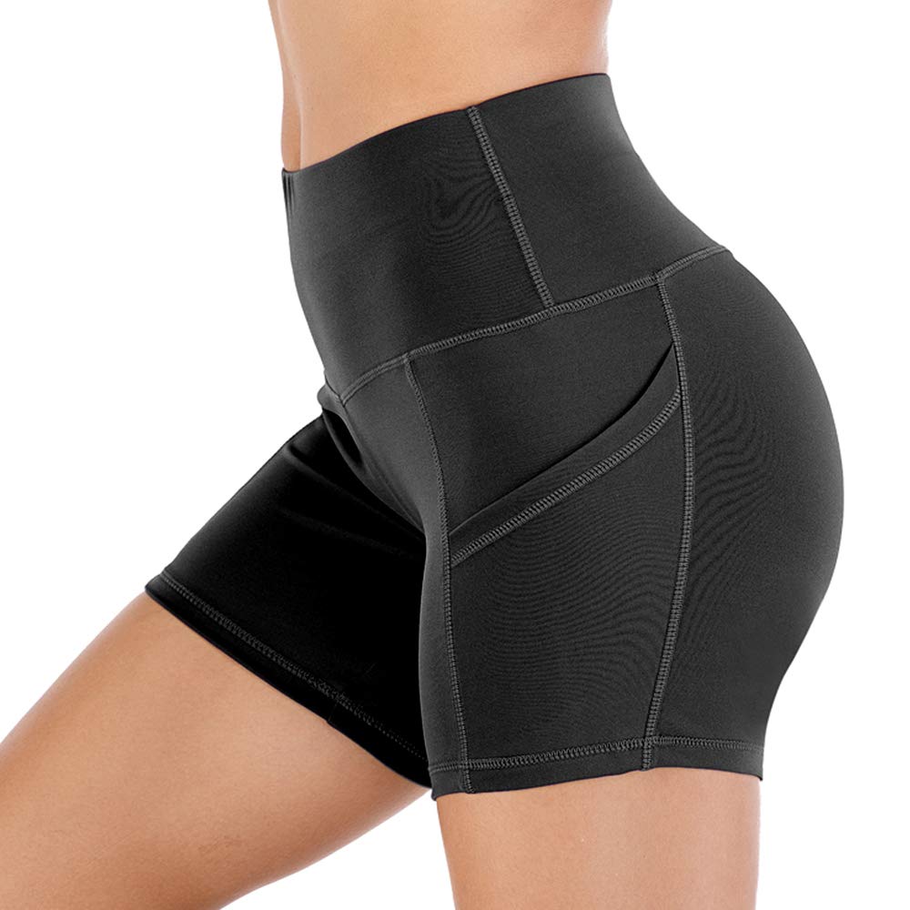 HOMETA Women's High Waist Scrunch Butt Lifting Yoga Shorts - Compression Workout Running Biking Athletic Shorts with Side Pockets for Gym, Fitness & Casual Wear