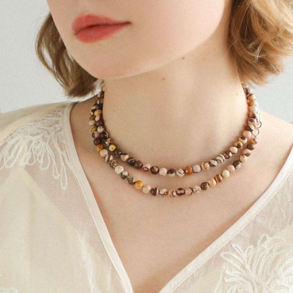 Long Multi-Colored Zebra Stone Beaded Necklace for Women - Handmade Boho Chic Jewelry for Everyday Wear & Special Occasions