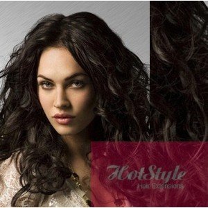 HOTstyle - 20 Inch (50cm) Clip-In Wavy Human Remy Hair Extensions - Natural Black - Perfect for Parties, Weddings & Everyday Styling