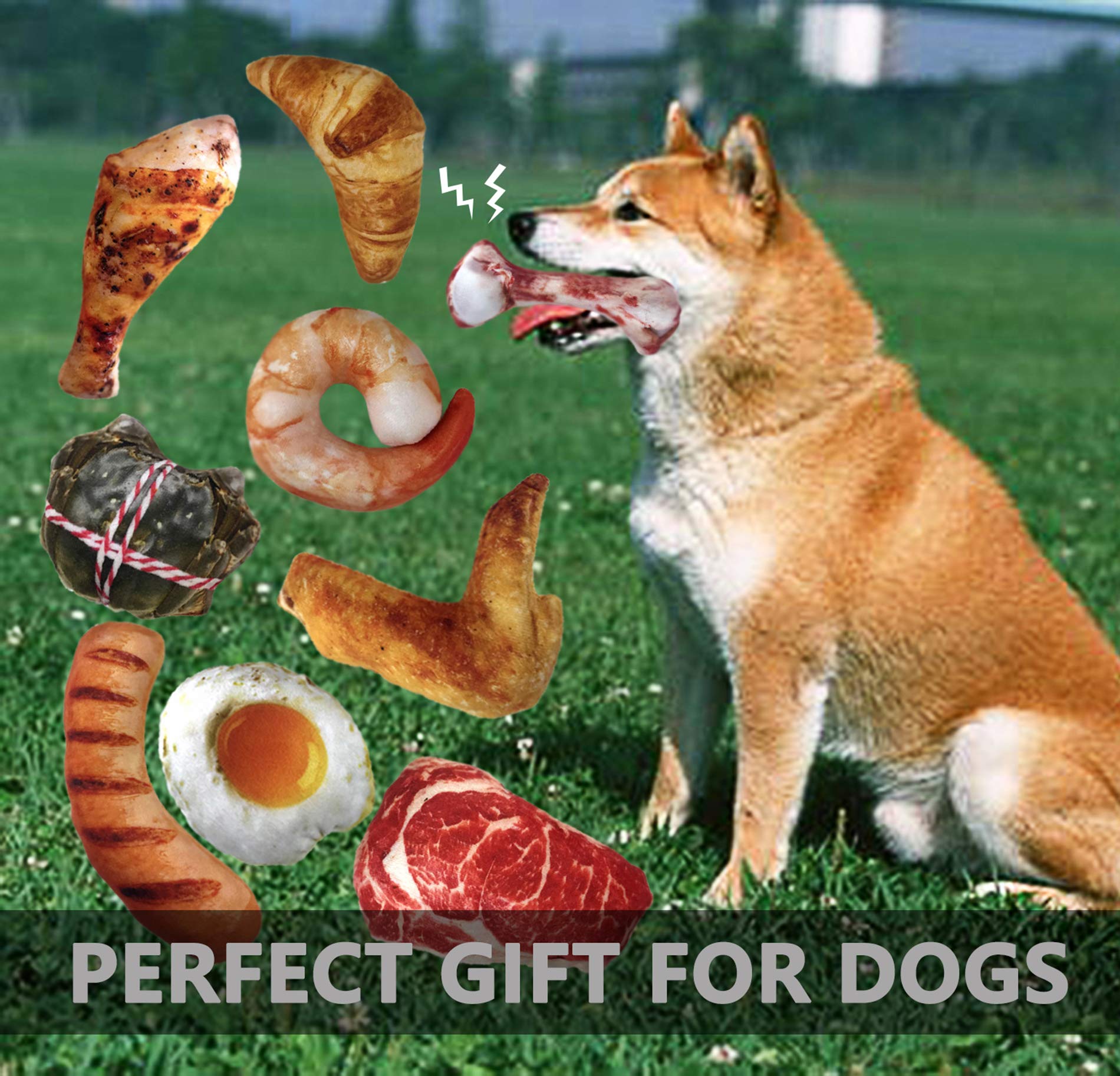 9 Pcs Plush Squeaky Dog Chew Toys Set - Cute Food Shaped Puppy Training Toys for Small & Medium Dogs - Perfect for Playtime, Teething Relief & Interactive Bonding