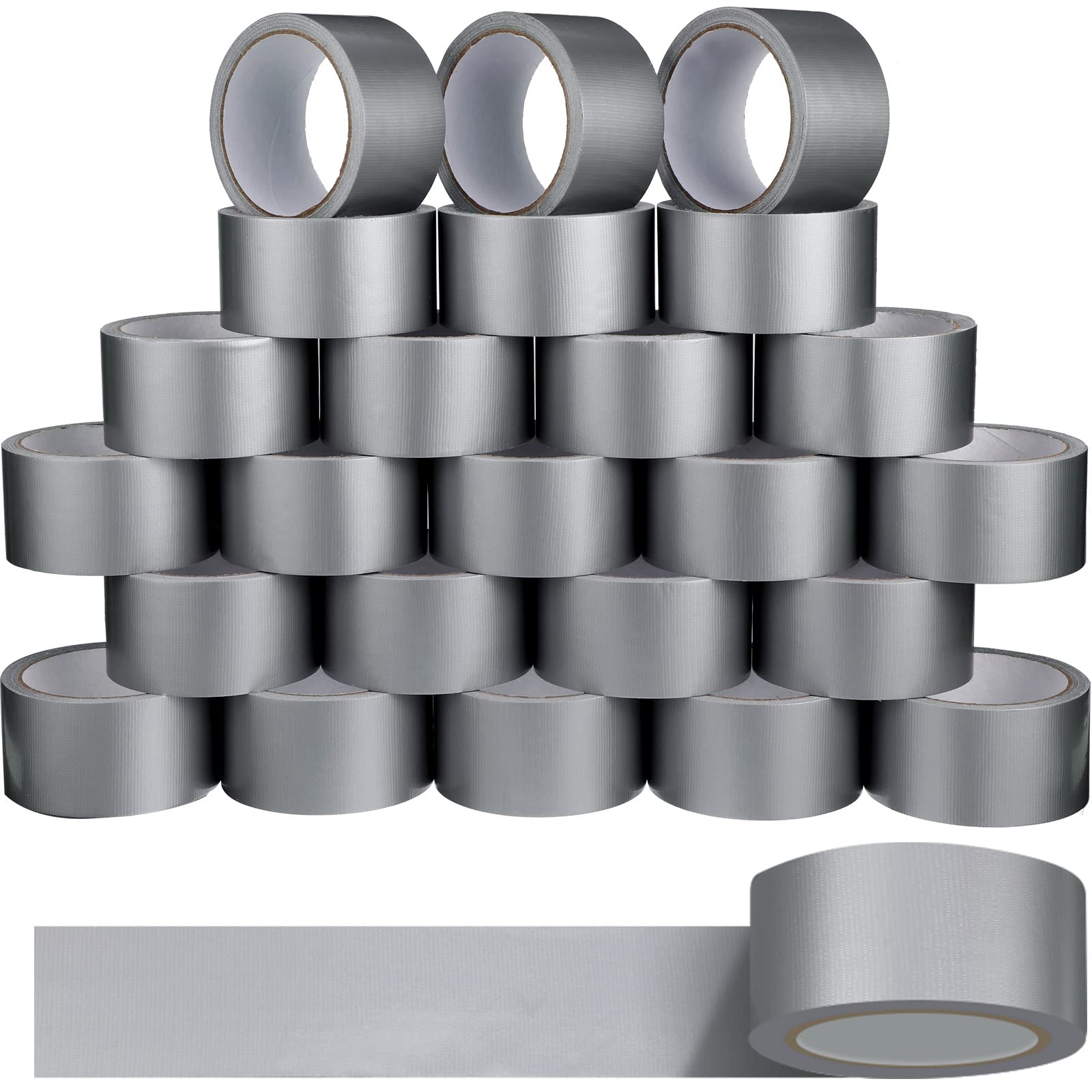 Fainne 24 Rolls Colored Duct Tape Bulk - Heavy Duty Waterproof Craft Tape for DIY, Repairs & Decor | 10 Yards per Roll, 2 Inch Width, No Residue, Tear by Hand | Ideal for Home, Office, School Projects & Outdoor Use (Silver)