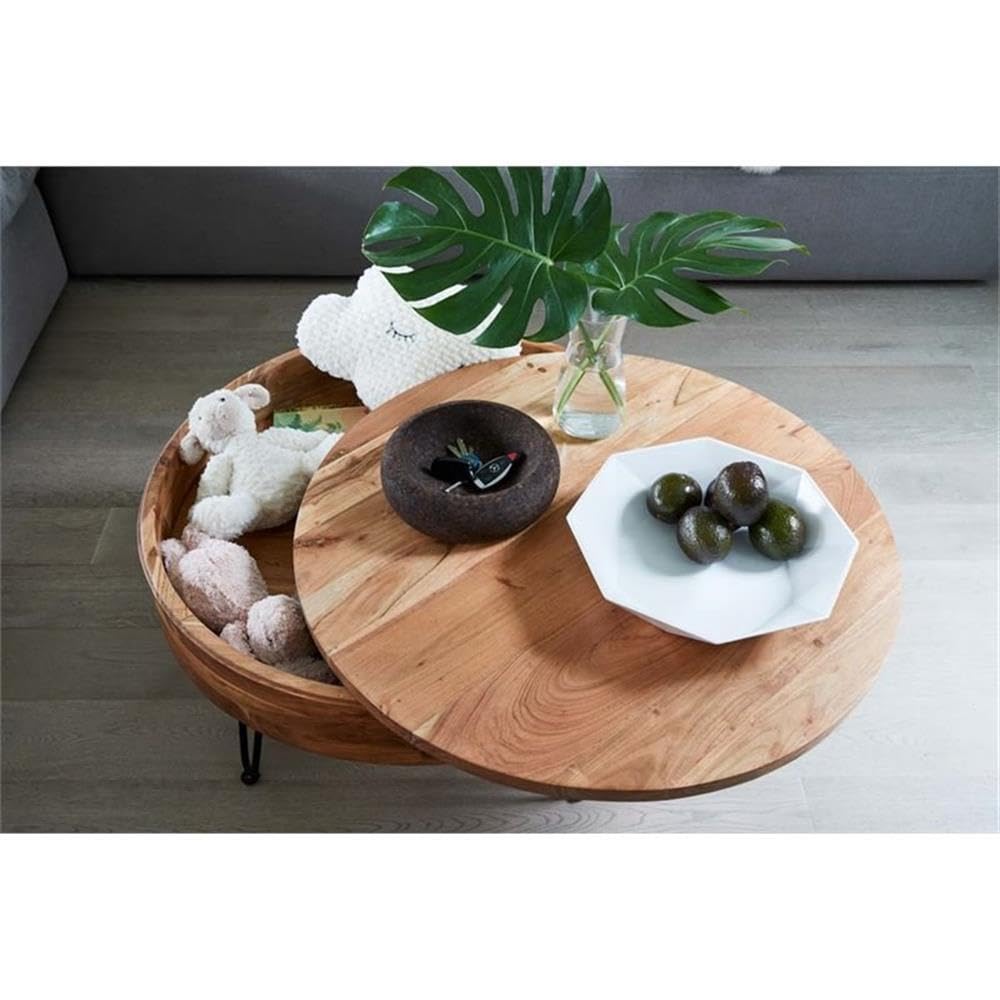 Armen Living Privado Storage Coffee Table - Brown Leather Top with Hidden Storage Compartment | Perfect for Living Room, Office, or Small Space Organization