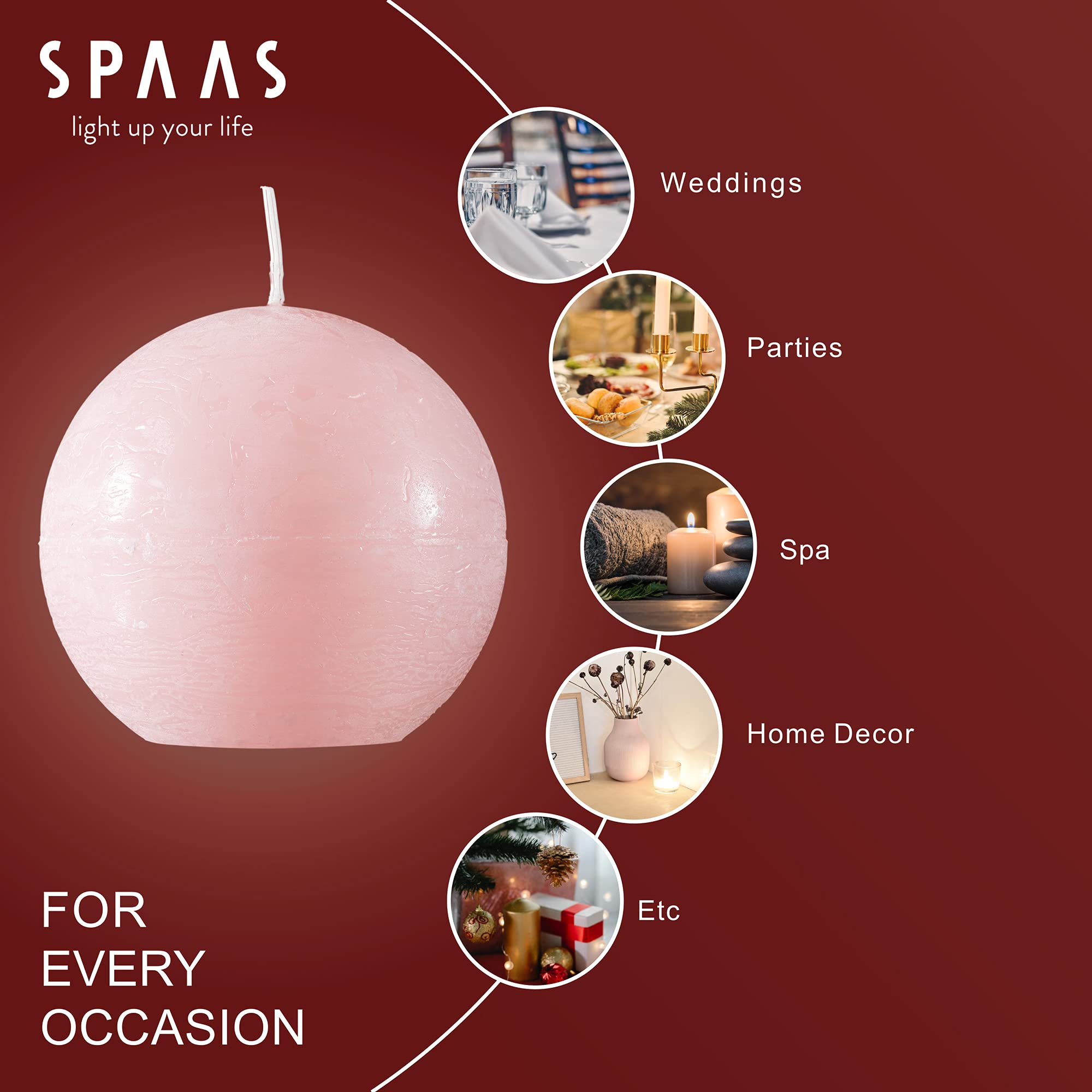 SPAAS 3 Inch Light Pink Round Candles - Set of 6 Rustic Ball Candles for Wedding Decorations, Party Centerpieces, Holiday Table Settings & Home Decor - Premium Paraffin Sphere Candles for Romantic Ambiance & Special Occasions