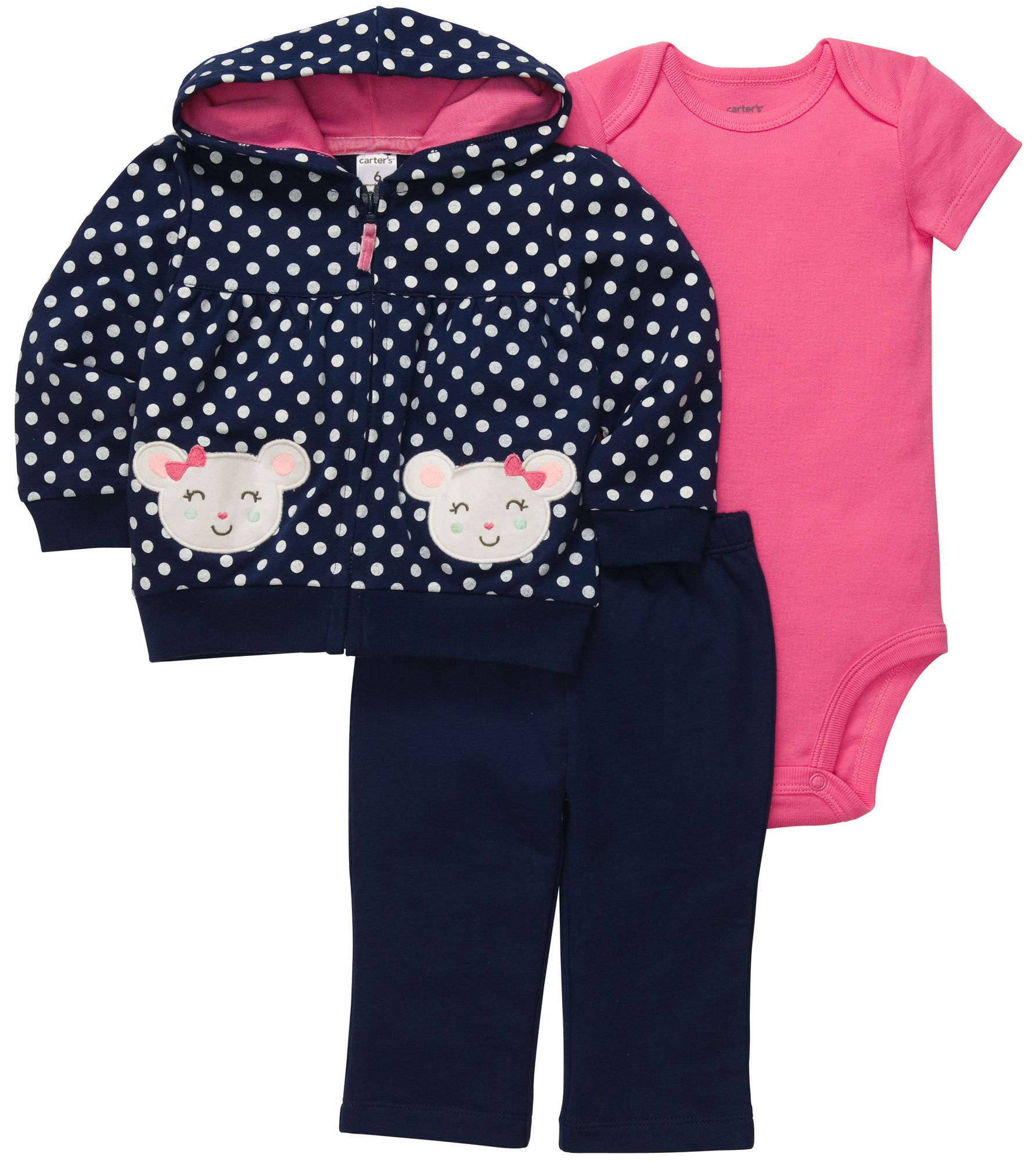 Carters Baby Girls' 3-Piece Mouse Onesie Set - Soft Cotton Bodysuit Outfit for Newborns & Infants - Perfect for Playtime, Nursery & Photo Shoots