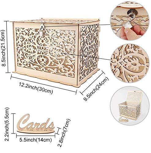 FixtureDisplays® Rustic Wood Wedding Card Box - DIY Gift Card Holder for Wedding Reception, Bridal Shower & Anniversary Party | Perfect for Wedding Banquet Decor & Money Gift Collection (15113-NPF)