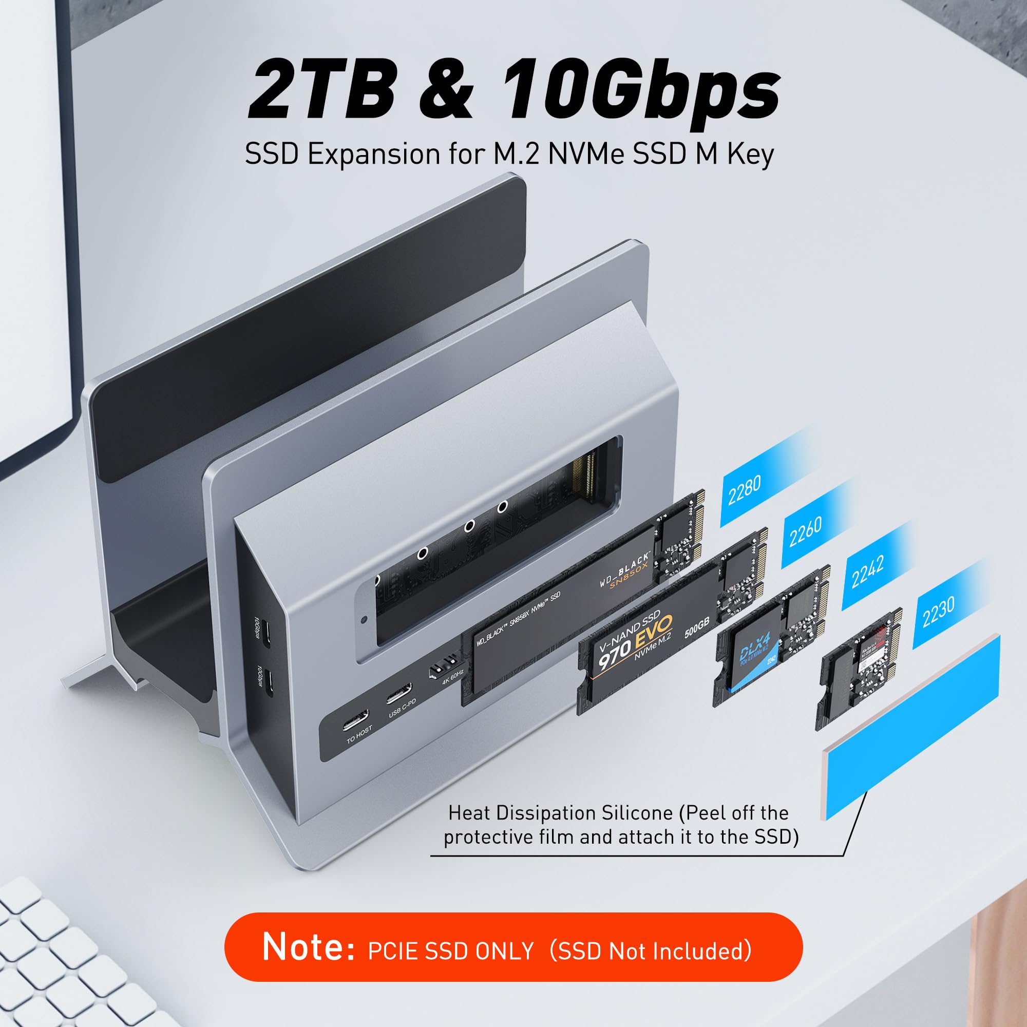 AboveTEK USB C Docking Station for MacBook Pro/Air - 4K HDMI, M.2 SSD Expansion, 2x 10Gbps USB-C, 2x USB, PD3.0, Ethernet, SD/TF Card Reader - Perfect for Home Office, Gaming & Video Editing Workspaces
