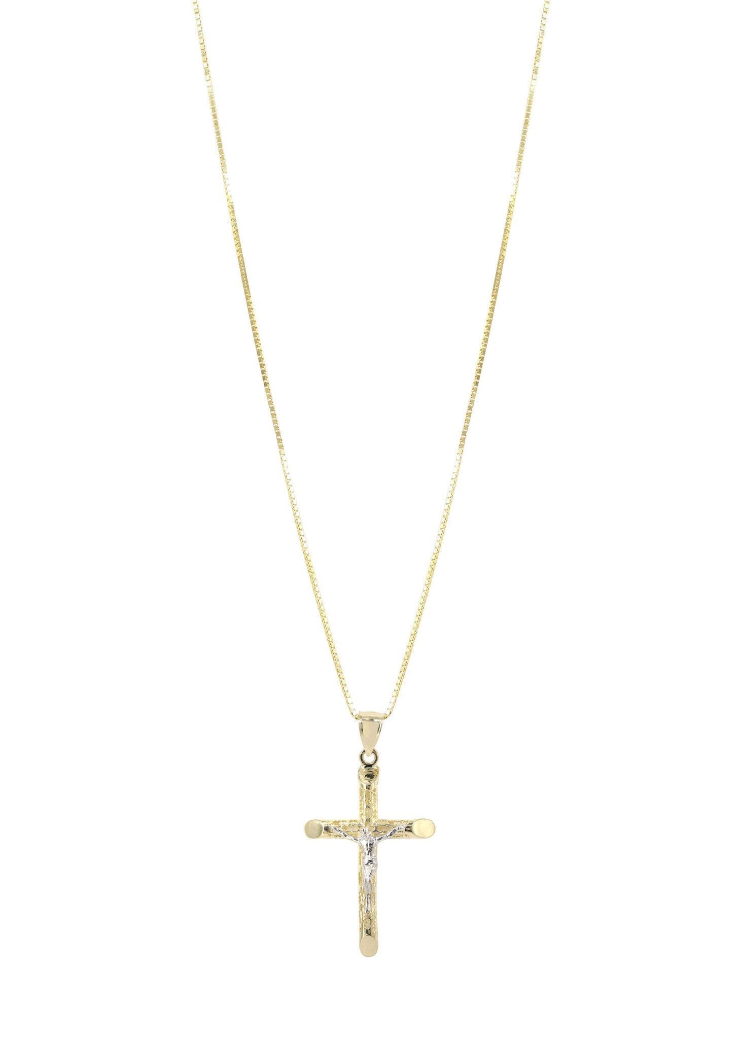 10K Yellow Gold Box Chain Cross Pendant Necklace for Men & Women - 7.6 Grams Religious Jewelry Gift for Baptism, Confirmation & Everyday Wear