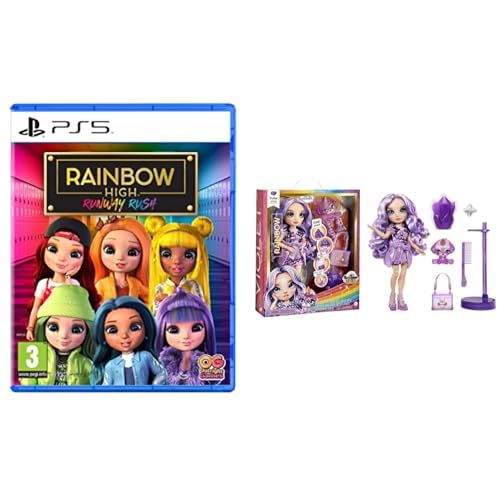 Rainbow High: Runway Rush PS5 Game + Violet Fashion Doll with Slime Kit & Pet - English Version | Perfect for Kids' Birthday Gifts & Interactive Playtime