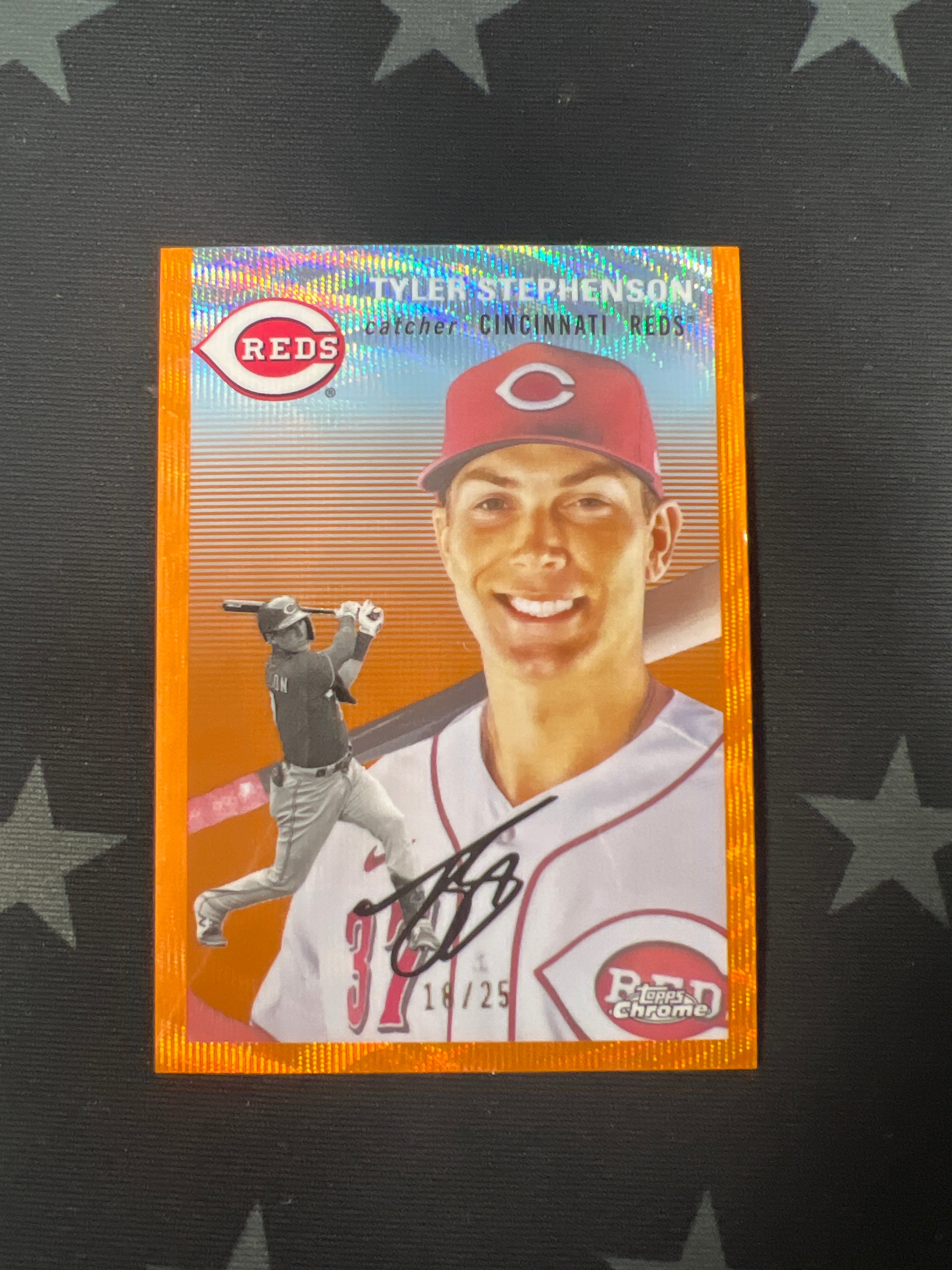 2023 Topps Chrome Platinum Baseball Card #293 Tyler Stephenson Orange Wave Parallel /25 - Rare Collectible for MLB Fans & Sports Memorabilia Enthusiasts - Perfect for Trading, Displaying, or Investing in Baseball Cards