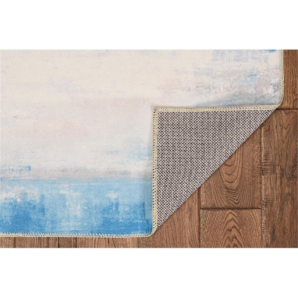 Washable Polyester 5'x7' Area Rug in Ivory - Transitional Style for Living Room, Bedroom & Office