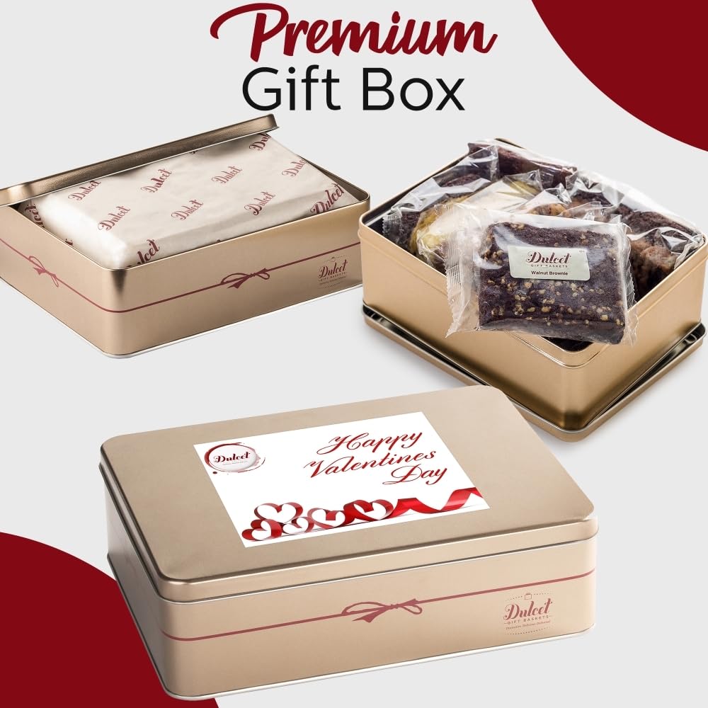 Premium Valentine's Gift Basket - Assorted Fresh Baked Pastries & Award-Winning Brownies in Decorative Tin | Sweet Treats Sampler for Women, Wife, Girlfriend | Perfect for Anniversaries, Birthdays & Romantic Occasions