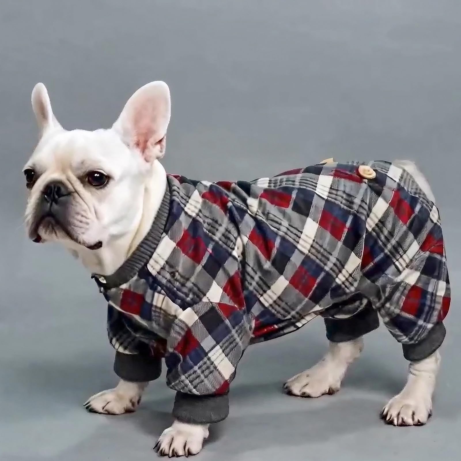 KYEESE Soft Plaid Dog Pajamas - Cozy Velvet Stretchy Dog Jammies for Small Dogs (Grey, Small) | Perfect for Winter Nights & Indoor Pet Comfort
