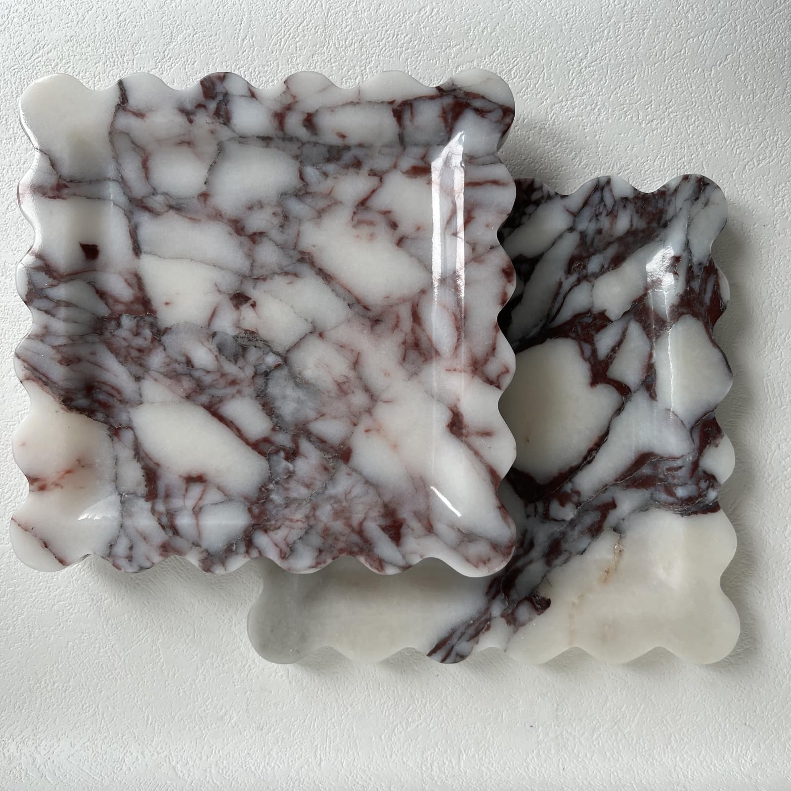 Vintage Natural Marble Tray - Handcrafted Scalloped Edge Decorative Dish for Jewelry, Keys & Cosmetics | Perfect for Vanity, Dresser, Nightstand & Office Desk Organization (Calacatta Purple) | Elegant Home Decor & Gift Idea