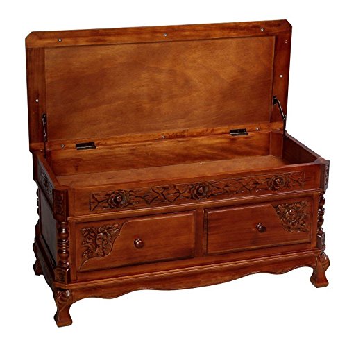 Handcrafted Wooden Storage Bench with 2 Drawers - International Caravan Furniture for Entryway, Bedroom & Living Room Organization