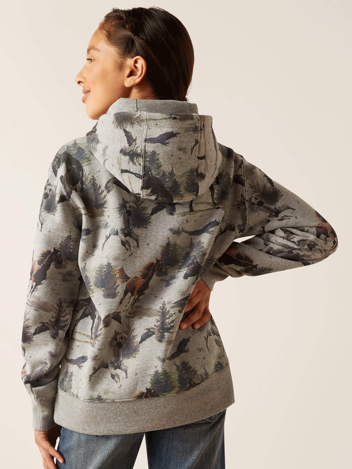 Ariat 10047331 Kids' Misty Horse Hoodie - Heather Grey Pullover for Equestrian Riding & Outdoor Activities