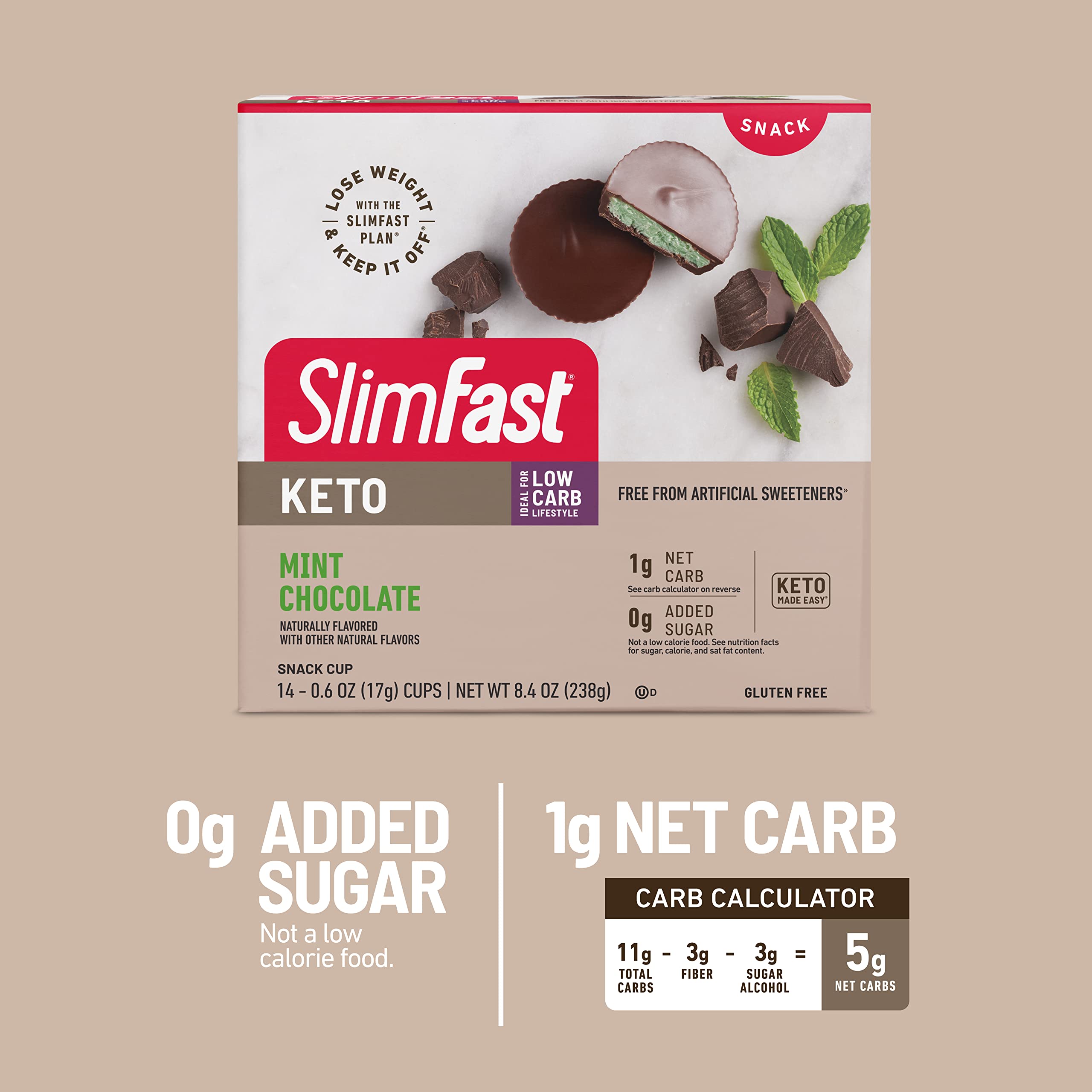 SlimFast Keto Fat Bomb Snack Cup - Mint Chocolate Flavor | Low Carb, Zero Added Sugar Keto Snacks for Weight Loss | 14 Count Box | Perfect for On-the-Go, Office & Ketogenic Diet | Packaging May Vary