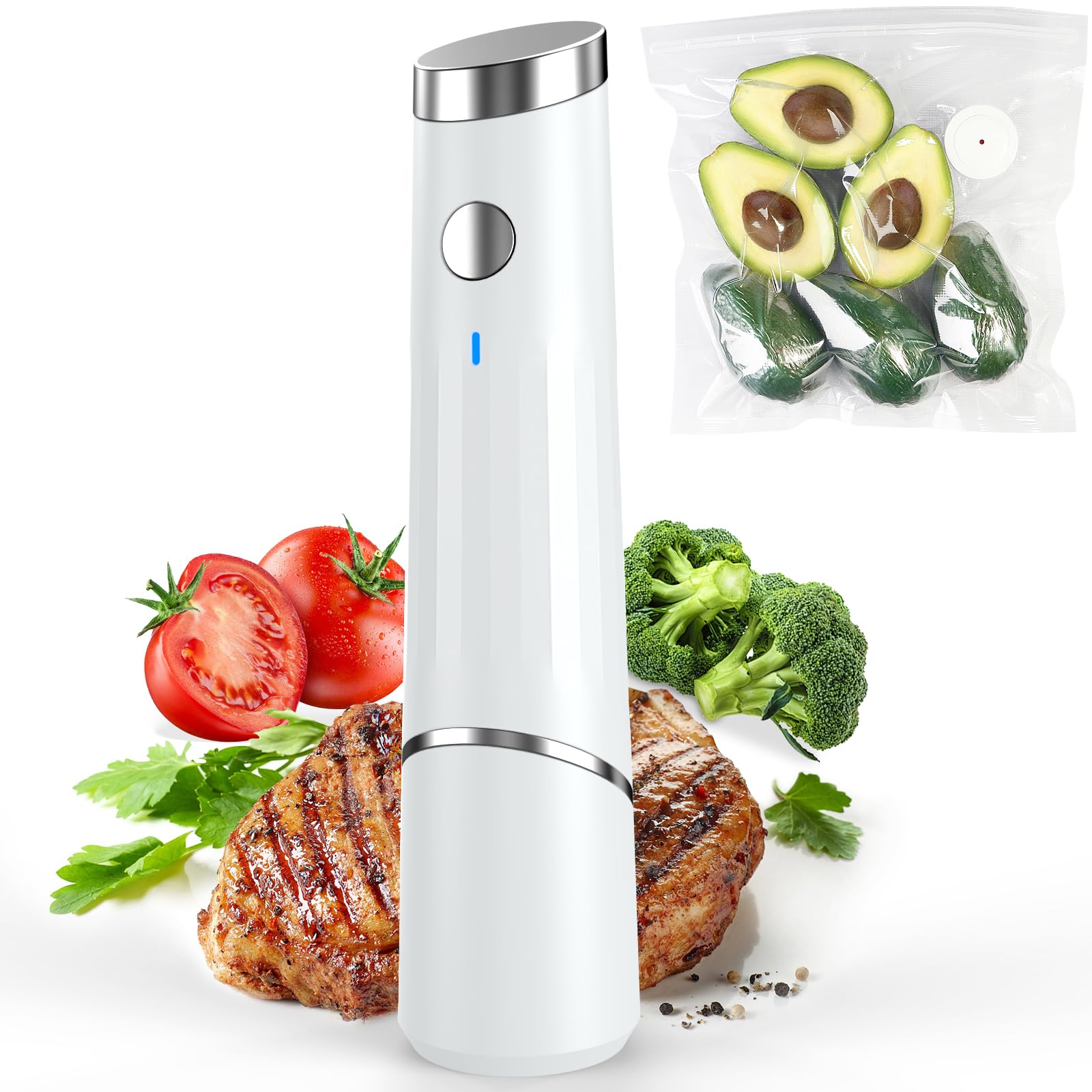 **Handheld Compact Vacuum Sealer Pump & Food Saver with 30 Reusable Vacuum Bags - Keep Food Fresh for Longer - Perfect for Meal Prep, Sous Vide & Storage (1 Pump + 30 Bags)**
