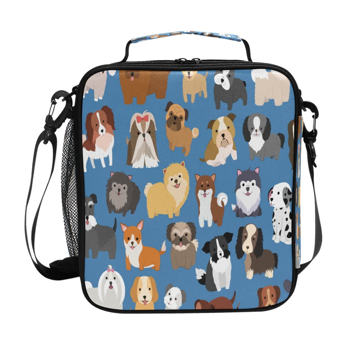 Insulated Animal Pattern Lunch Bag with Shoulder Strap - Cute Dog Puppy Design Cooler Tote for School, Work & Picnics | Meal Organizer for Women, Girls & Boys