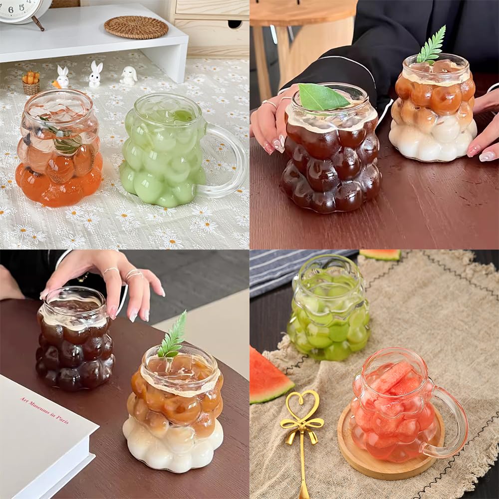12oz Creative Grape-Shaped Drinking Glasses - Clear Reusable Aesthetic Cups with Handle for Cocktails, Water, Soda, Iced Coffee, Tea, Juice, Milk & Beer - Perfect for Parties, Home Bar & Kitchen Decor