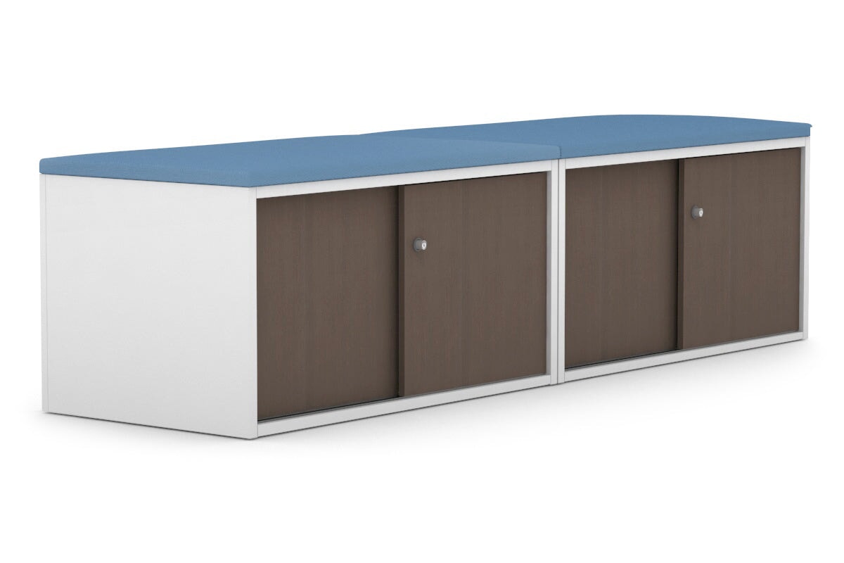 Low Profile Sliding 4-Door Credenza with Soft Top Cushion - Perfect for Home Office, Living Room, and Bedroom Storage