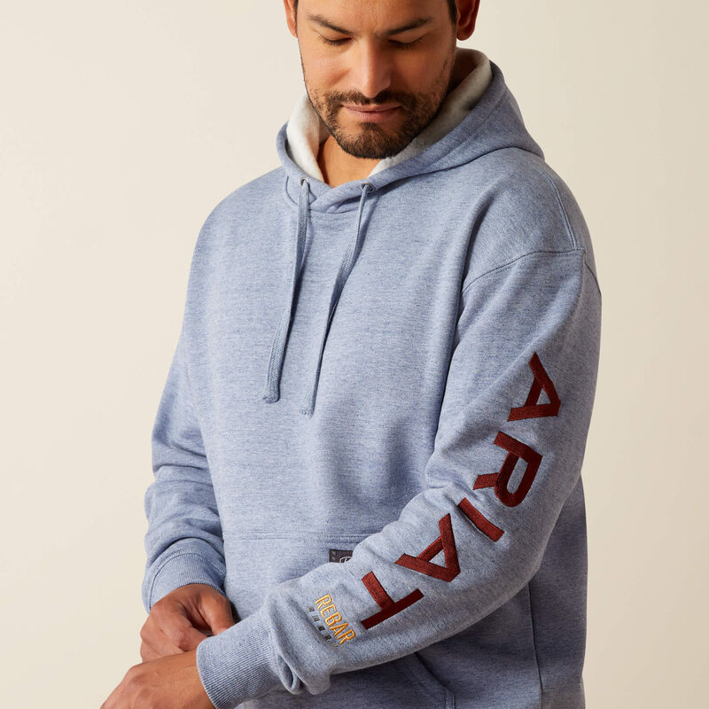Rebar Graphic Hoodie - Colony Blue Heather & Firebrick Red - Stylish Streetwear for Men & Women - Perfect for Casual Outings, Gym, and Urban Fashion