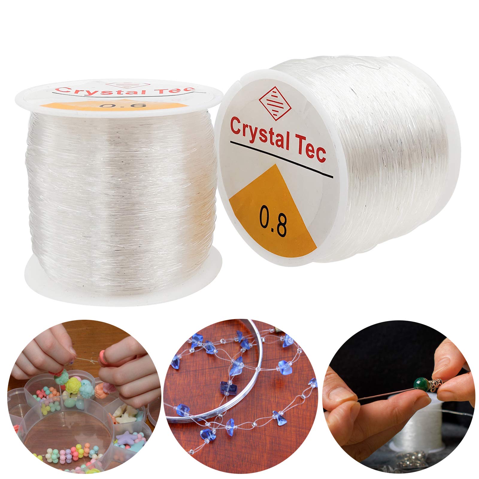 2 Rolls Clear Elastic String Beading Cord - 0.6mm & 0.8mm Strong Stretchy Crystal Bead Wire for Jewelry Making, DIY Bracelets, Necklaces - Perfect for Handmade Crafts, Beading Projects & Gift Making (AM12)