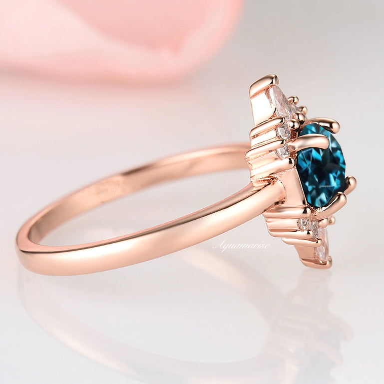 Hexagon London Blue Topaz Ring - 14K Rose Gold Vermeil, Elegant Statement Jewelry for Women, Perfect for Weddings, Anniversaries & Special Occasions