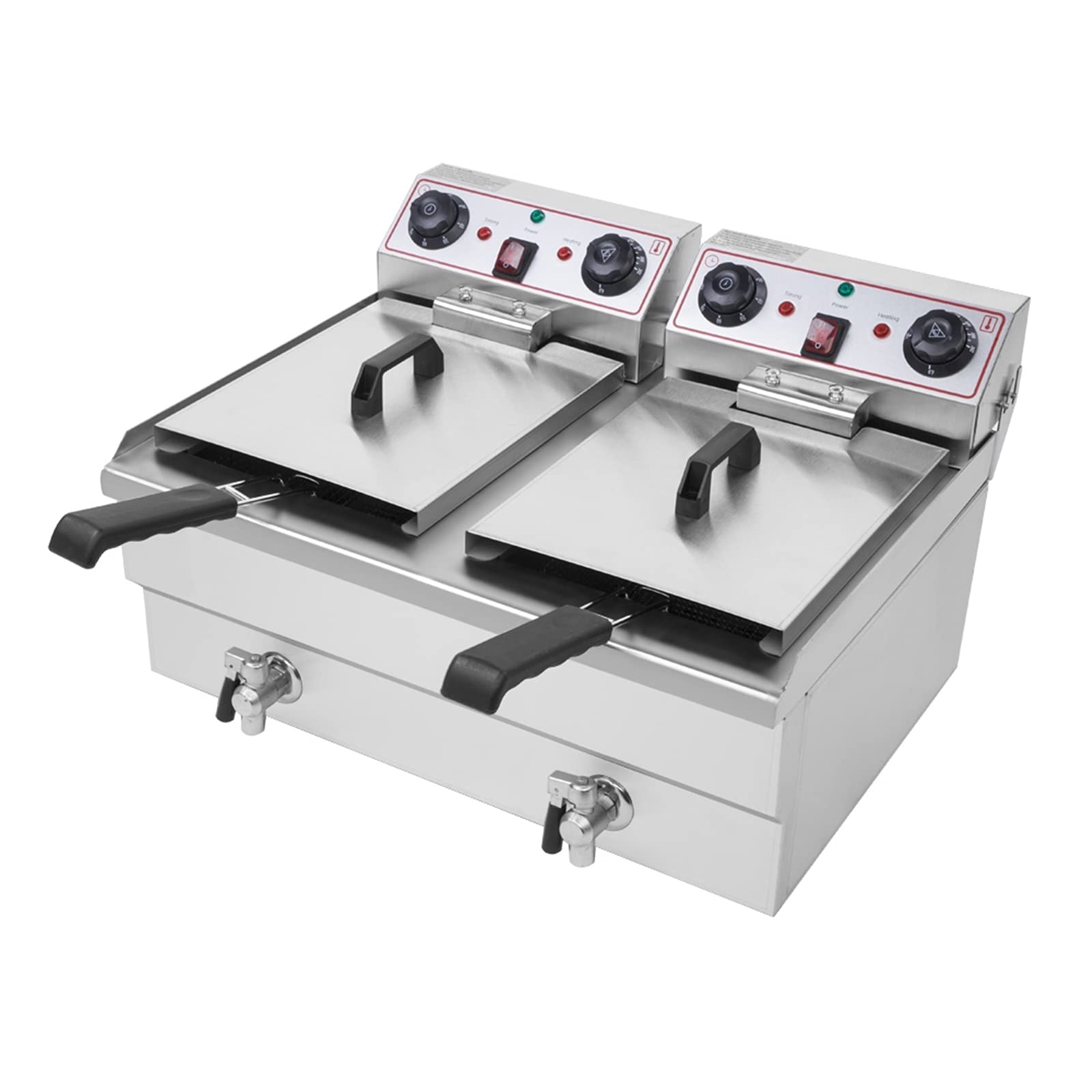 3400W Commercial & Home Stainless Steel Double Tank Deep Fryer - 24.9QT/23.6L Large Capacity Electric Air Fryer with 8L Basket & Faucet (Dual Cylinder) - Perfect for Restaurants, Food Trucks & Family Gatherings